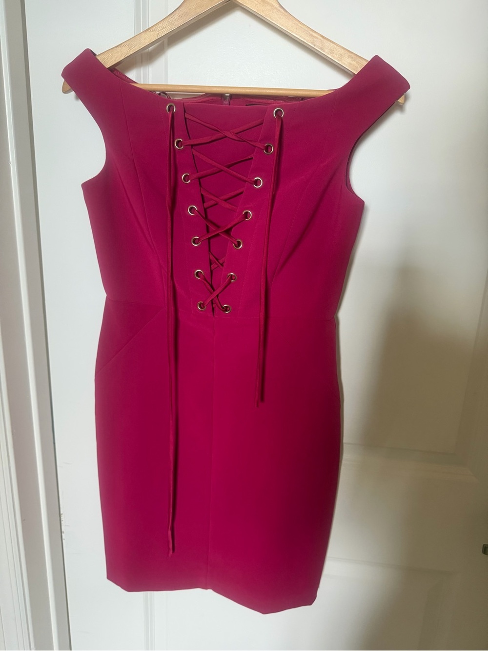 Jax Black Label Lace-Up Sheath Dress in Fuchsia.